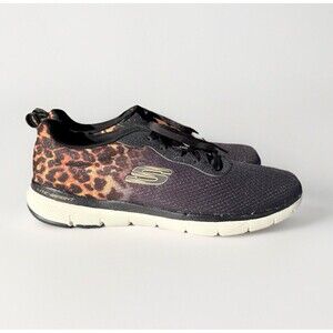 Skechers Flex Appeal 3 Leopard Path Shoes Womens Sz 9.5 Sneakers 13476 Black